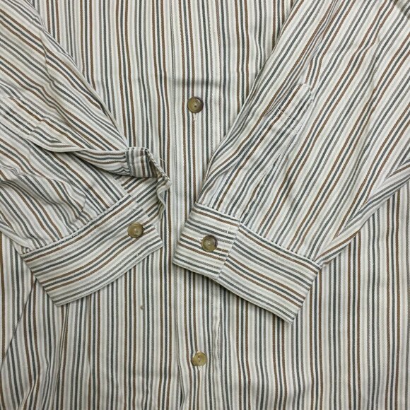 Guess Jeans Mens Long Sleeved Shirt Blue Brown Striped Cotton Size Large - Picture 5 of 10